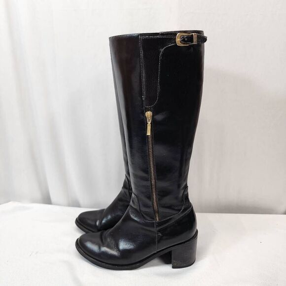 Marruecos Women's 5 Black Leather Knee-High Riding Boots Columbian - Picture 5 of 13